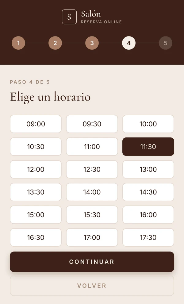 Reserva online: horarios libres del día elegido